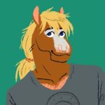  1:1 blonde_hair clothed clothing equid equine hair horse male mammal solo tallyho 