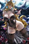  alternate_species animal_humanoid big_breasts blonde_hair blue_eyes bowser bowsette_meme bra breasts clothing corset crossgender crown ear_piercing ear_ring female footwear hair high_heels horn humanoid humanoidized koopa legwear lingerie long_hair looking_at_viewer mario_bros nintendo piercing sakimichan scalie shoes super_crown thigh_highs underwear video_games 