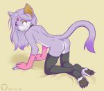  armwear better_version_at_source blaze_the_cat butt claws clothing domestic_cat felid feline felis female fur hair kiesan legwear long_hair makeup mammal mascara mostly_nude multicolored_fur purple_fur purple_hair smile solo sonic_(series) white_fur yellow_eyes 