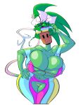  2019 5_fingers absurd_res big_breasts blaster_master blush breasts cleavage cleavage_overflow clothed clothing eyewear female fingers flora_fauna green_hair green_skin hair hand_on_hip hi_res huge_breasts humanoid kanna_(blaster_master) looking_at_viewer navel nipple_outline non-mammal_breasts plant plant_humanoid pot_(disambiguation) raised_arm simple_background slb smile solo standing sunglasses thick_thighs tight_clothing video_games voluptuous white_background wide_hips 