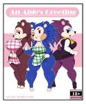  2019 absurd_res animal_crossing apron apron_only big_breasts big_butt blue_fur bottomless breasts butt clothed clothing clothing_lift cover dress dress_lift eulipotyphlan eyelashes eyeshadow female fur group half-closed_eyes hedgehog hi_res labelle_able mabel_able makeup mammal mehdrawings mostly_nude nintendo one_eye_closed purple_fur red_fur sable_able scarf short_stack sibling signature sister sisters smile standing text thick_thighs video_games wink 