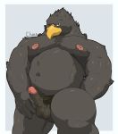  2019 5_fingers accipitrid accipitriform avian balls beak belly biceps big_biceps big_muscles big_pecs bird black_hair black_penis blinking brown_fur chococlass colored digital_drawing_(artwork) digital_media_(artwork) eagle feathers fingers fur hair hand_behind_back horny_(disambiguation) huge_muscles humanoid_penis male musclegut muscular muscular_male nipples nude pecs penis pink_nipples pubes simple_background slightly_chubby smile solo 