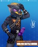  absurd_res animal_genitalia animal_penis black_fur bottomless canid canine canine_penis clothed clothing epic_games fingerless_gloves fortnite fur gatogenerico gloves glowing glowing_eyes handwear hi_res knot male mammal molten_battle_hound penis purple_eyes solo video_games 