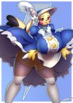  2019 absurd_res anthro big_breasts breasts cleft_tail clothed clothing cosplay_pikachu_(character) cosplay_pikachu_(costume) dress female fur hi_res huge_breasts lipstick looking_at_viewer makeup mammal nintendo pikachu pikachu_belle pok&eacute;mon pok&eacute;mon_(species) simple_background solo thick_thighs toast-arts topwear video_games yellow_fur 