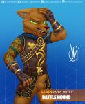  2019 absurd_res angry animal_genitalia anthro battle_hound canid canine clothed clothing digital_media_(artwork) epic_games fingerless_gloves fortnite fully_sheathed gatogenerico gloves handwear hi_res looking_at_viewer male mammal sheath smile solo video_games 