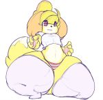  animal_crossing anthro breasts canid canine canis clothing domestic_dog female front_view hair huge_hips huge_thighs hyper hyper_thighs isabelle_(animal_crossing) legwear mammal midriff navel nintendo panties princecoffeecakes shirt solo squish thick_thighs thigh_highs thigh_squish topwear underwear video_games wide_hips 