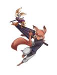  2016 action_pose anthro barefoot canid canine clothed clothing costume disney duo finnick fox frown gintama kamui_(gintama) looking_at_viewer male mammal nick_wilde pose simple_background takasugi_shinsuke umbrella white_background zootopia 杯具螺旋丸 