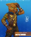  2019 absurd_res anthro armor battle_hound canid canine clothed clothing digital_media_(artwork) epic_games fortnite gatogenerico green_eyes growling hi_res looking_at_viewer male mammal simple_background solo video_games 