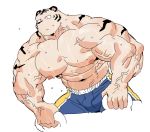  2018 5_fingers abs anthro biceps big_muscles bodily_fluids digital_media_(artwork) felid fingers fur kemono male mammal muscular muscular_male nipples pantherine pecs solo sweat syukapong tiger vein 