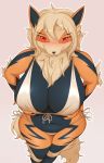  anthro arcanine bikini blonde_hair blush breasts clothed clothing female hair harnny hi_res looking_at_viewer nintendo pok&eacute;mon pok&eacute;mon_(species) slightly_chubby solo standing swimwear video_games 