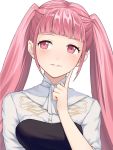  1girl absurdres closed_mouth dakkalot fire_emblem fire_emblem:_three_houses highres hilda_valentine_goneril long_hair pink_eyes pink_hair simple_background smile solo twintails uniform upper_body white_background 