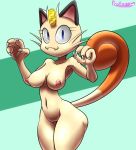 :3 anthro big_butt blue_eyes breasts butt claws felid female feral looking_at_viewer mammal medium_breasts meowth nintendo nipples nude pok&eacute;mon pok&eacute;mon_(species) protagon pussy simple_background smile standing teeth thick_thighs video_games wide_hips 