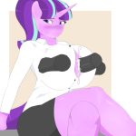  1:1 absurd_res anthro big_breasts bodily_fluids breasts crossed_legs cum cum_between_breasts equid female friendship_is_magic genital_fluids hi_res horn male male/female mammal my_little_pony penis sex skyearts starlight_glimmer_(mlp) sweat titfuck unicorn 