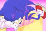  3:2 anthro bathtub bedroom_eyes blue_fur bottle clothing eulipotyphlan footwear fur gloves green_eyes grin half-closed_eyes handwear hedgehog holding_object looking_at_viewer lying male mammal messy naughty_face on_front pink_background seductive shoes simple_background smile solo sonic_(series) sonic_the_hedgehog wet なし 