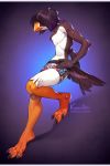  2019 3_toes alcid anthro avian beak bird clothed clothing digital_media_(artwork) hair hi_res kyander lari male puffin simple_background solo toes topless 