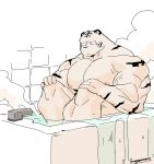  2018 anthro bath biceps digital_media_(artwork) felid fur kemono male mammal muscular muscular_male nipples pantherine solo syukapong tiger 