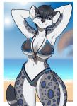  anthro bikini breasts clothed clothing felid feline female hands_behind_head hi_res mammal porin smile solo standing swimwear thick_thighs wide_hips 