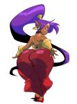  2018 back_boob big_breasts big_butt breasts butt camel_toe capcom clothed clothing ear_piercing female footwear genie hair hi_res huge_butt humanoid humanoid_pointy_ears long_hair looking_at_viewer looking_back nintendo not_furry open_mouth piercing ponytail purple_hair rear_view shantae shantae_(series) shoes simple_background slb small_waist smile solo standing super_smash_bros. thick_thighs topless translucent translucent_clothing video_games voluptuous wayforward white_background wide_hips 