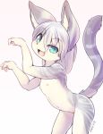  4_fingers anthro blue_eyes canopus335 dated domestic_cat felid feline felis female fingers flat_chested fur grey_fur hair kemono mammal navel nipples nude open_mouth paw_pose pussy silver_hair simple_background smile young 