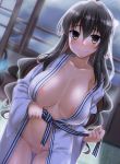  areola kantai_collection naganami_(kancolle) no_bra nopan open_shirt pussy pussy_juice undressing yoshi_tama yukata 