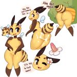  1:1 2019 antennae_(anatomy) anthro arthropod bee bodily_fluids breasts butt cum cum_on_butt disembodied_penis duo featureless_breasts female flower genital_fluids hi_res hymenopteran insect male minecraft one_eye_closed open_mouth penis plant raikissu simple_background text video_games wings wink 