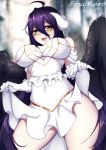  1girl :d albedo artist_name bare_shoulders black_hair black_wings blush breasts breasts_apart demon_girl demon_horns dress eyebrows_visible_through_hair feathered_wings gloves hair_between_eyes horns kuro_kitsune large_breasts long_hair looking_at_viewer open_mouth overlord_(maruyama) skirt skirt_lift slit_pupils smile solo very_long_hair white_dress white_gloves wings yellow_eyes 