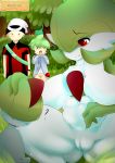  2019 absurd_res ashraely big_breasts blush breasts butt clothing digital_media_(artwork) duo female forest gardevoir hi_res humanoid mother mother_and_son nintendo not_furry nude parent pok&eacute;mon pok&eacute;mon_(species) pussy red_eyes son tree video_games young 