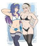  5_fingers biped blue_eyes blue_hair blush bra breasts clothing corrin crown duo fingers fire_emblem flat_chested hair human humanoid humanoid_pointy_ears legwear long_hair looking_at_viewer lucina mammal navel nintendo not_furry open_mouth panties pinup pose red_eyes royalty samanator_club small_breasts smile tiara underwear undressing video_games white_hair white_skin 