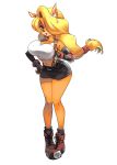  2019 5_fingers absurd_res accessory activision anthro armwear bandicoot belt big_breasts black_nose blonde_hair boots bottomwear breasts clothing cosplay crash_bandicoot_(series) ear_piercing eguana elbow_gloves elbow_pads female final_fantasy final_fantasy_vii fingerless_gloves fingers footwear gloves green_eyes hair hair_accessory hair_over_eye hairband handwear hi_res inner_ear_fluff legs_together lipstick long_hair makeup mammal marsupial midriff miniskirt navel piercing shirt shoes simple_background skirt solo square_enix standing suspenders tank_top tawna_bandicoot tifa_lockhart topwear video_games white_background 