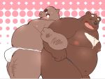  12beat13 2017 anthro belly blush bodily_fluids brown_bear brown_fur bulge butt clothing duo eyes_closed fundoshi fur grizzly_bear humanoid_hands japanese_clothing male mammal moobs nipples overweight overweight_male simple_background suid suina sus_(pig) sweat underwear ursid ursine wild_boar 