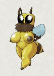  3_fingers anthro anthrofied areola arthropod arthropod_abdomen bee bee_(minecraft) breasts brown_areola brown_fur brown_nipples female fingers fours_(artist) fur huge_eyes hymenopteran insect insect_wings minecraft navel neck_tuft nipples nude pussy simple_background solo stinger tuft video_games white_background wings yellow_skin 