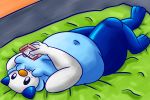  2019 anthro bassfxlimit belly big_blue_oshy digital_media_(artwork) hi_res lutrine male mammal mustelid nintendo oshawott overweight pok&eacute;mon pok&eacute;mon_(species) thick_thighs video_games 