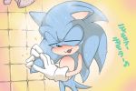  3:2 anthro blue_fur eulipotyphlan eyes_closed fur happy hedgehog japanese_text male mammal shower showering solo sonic_(series) sonic_adventure sonic_the_hedgehog sparkles text water wet なし 