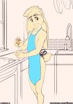  2019 5_fingers absurd_res anthro apron apron_only biped black_eyebrows black_eyes bowl clothing counter detailed_background digital_media_(artwork) egg eyebrows fingers front_view fur hi_res inside kitchen lagomorph leporid long_ears looking_at_viewer male mammal mostly_nude rabbit shiuk short_tail sink solo standing stove tan_fur tan_tail url window 