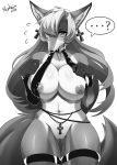  2018 ? anthro breasts canid canine clothed clothing collar cross ear_piercing female fox greyscale hair hair_over_eye hi_res inner_ear_fluff long_hair mammal monochrome navel nipples piercing pussy skykain solo spiked_collar spikes standing 