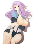  anew_returner bad_id bad_pixiv_id breast_rest breasts buruma gundam gundam_00 huge_breasts innovator long_hair nanao_(mahaya) nipples open_clothes open_shirt purple_hair red_eyes shirt solo 