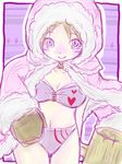  artist_request blue_eyes blush bra breasts brown_hair cleavage coat fur_trim hammer hood ice_climber ice_climbers lingerie lowres medium_breasts mittens nana_(ice_climber) open_clothes open_coat panties solo underwear 