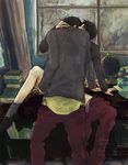  2boys desk doumeki_shizuka leg_lift multiple_boys pants_around_one_leg watanuki_kimihiro window xxxholic yaoi 