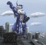  abs anime armpits balls biceps big_balls big_muscles big_penis black_penis blade blue_skin building city claws cloud cum cum_string cumshot destruction digimon dragon erection exveemon fist grasp handjob happy lizard macro male muscles navel orgasm penis raised_arm reptile scalie smile stomping streetlight uniformvixen vehicle 