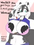  anthro big_breasts big_nipples bodily_fluids bra breasts chasm-006 clothed clothing colored_sketch curvaceous dialogue english_text female huge_breasts lactating mammal mature_female mephitid nipples shirt_up skunk solo text underwear wide_hips 