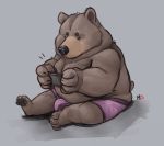  2019 anthro belly bulge clothing eyes_closed humanoid_hands male mammal minedoo nintendo nintendo_switch overweight overweight_male sitting solo underwear ursid video_games 