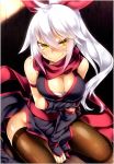  absurdres breasts fishnets hair_ribbon highres ichijou_hitoshi large_breasts ninja original red_ribbon ribbon solo white_hair yellow_eyes 