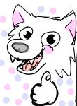  &lt;vampirefuuucker&gt; canid canine canis gesture grin happy looking_at_viewer male mammal open_mouth open_smile scribbles smile solo thumbs_up whitewolf wolf 