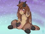  2019 1973969 anthro blush bovid bulge caprine cloth digital_media_(artwork) goat grope hooves horn male mammal plushie shockandterror solo 