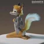  1:1 2019 3_toes 3d_(artwork) animated anthro barefoot bedroom_eyes blush butt canid canine clothing covering covering_breasts darma digital_media_(artwork) dipstick_ears dipstick_tail eledensfw feet female flat_chested fox fuel_(artist) half-closed_eyes hoodie jacket kneeling looking_at_viewer mammal multicolored_ears multicolored_tail open_jacket pawpads rock_dog seductive simple_background smile soles solo toes tomboy topwear white_background 