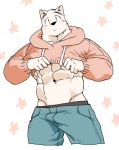  2018 5_fingers anthro biceps canid canine clothing digital_media_(artwork) fingers fur hoodie kemono male mammal muscular muscular_male shirt simple_background solo syukapong topwear 