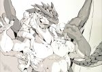  anthro bath dera_kimidori dragon group human kemono male mammal muscular scales scalie size_difference tongue tongue_out western_dragon wet wings 