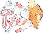  &lt;3 &lt;3_eyes 4:3 ambiguous_fluids amused anal anal_penetration animal_genitalia animal_penis anus balls_deep blush bodily_fluids brown_fur choreuny drooling eevee eeveelution feral fluffy fur knot long_ears male male/male nintendo paws penetration penis perinerum pok&eacute;mon pok&eacute;mon_(species) ribbons saliva sex simple_background smug spread_legs spreading sylveon tongue tongue_out video_games 