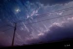  aircraft airplane alu.m_(alpcmas) cloud cloudy_sky commentary condensation_trail hill moon night night_sky no_humans original power_lines scenery signature sky star_(sky) telephone_pole 