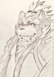  2019 anthro belly canid canine clothing goemon_(tas) hi_res hoemaru1999 male mammal overweight overweight_male raccoon_dog robe simple_background solo tanuki tokyo_afterschool_summoners video_games 